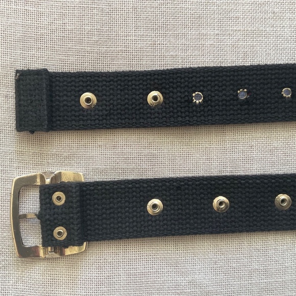 •Vintage Calvin Klein Black Canvas  Belt Silver Metallic Studded Brand Name - Picture 5 of 10